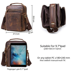 CONTACT'S Crazy Horse Leather Men's Shoulder Bag Vintage Messenger Bags Men Bolsos Male Crossbody Bags Man's Handbag Sling Bag