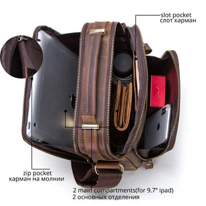 CONTACT'S Crazy Horse Leather Men's Shoulder Bag Vintage Messenger Bags Men Bolsos Male Crossbody Bags Man's Handbag Sling Bag