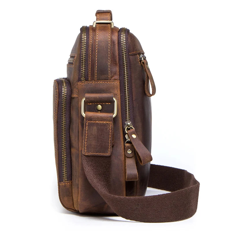 CONTACT'S Crazy Horse Leather Men's Shoulder Bag Vintage Messenger Bags Men Bolsos Male Crossbody Bags Man's Handbag Sling Bag