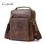 CONTACT'S Crazy Horse Leather Men's Shoulder Bag Vintage Messenger Bags Men Bolsos Male Crossbody Bags Man's Handbag Sling Bag