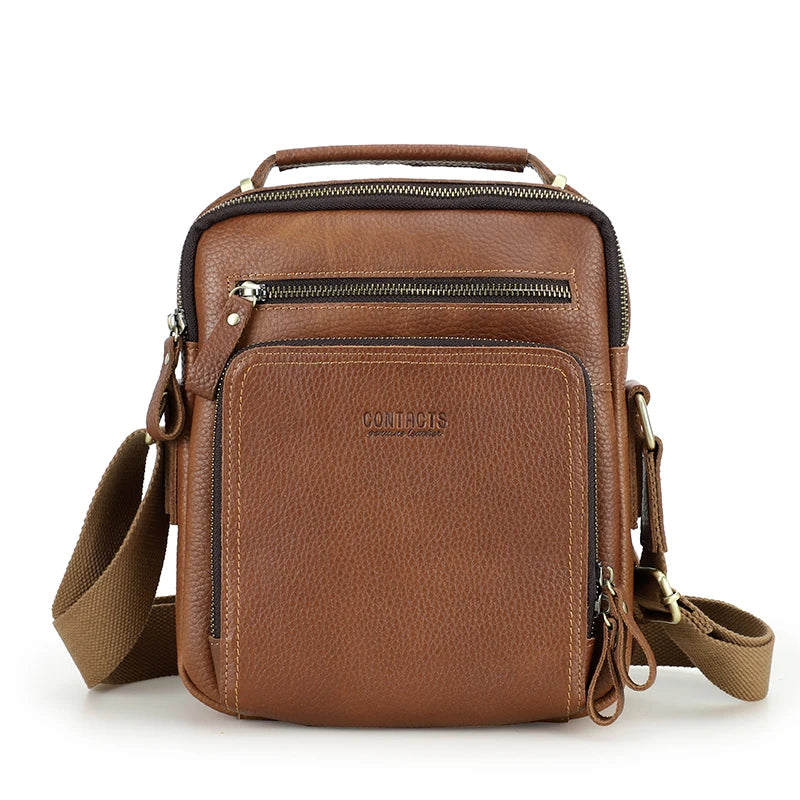 CONTACT'S Crazy Horse Leather Men's Shoulder Bag Vintage Messenger Bags Men Bolsos Male Crossbody Bags Man's Handbag Sling Bag