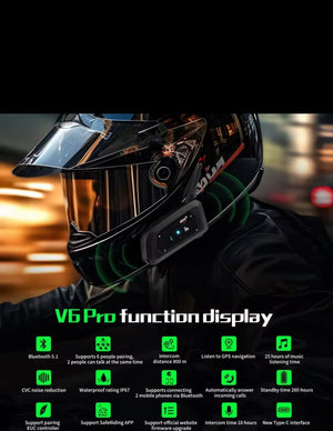 EJEAS-intercomunicador V6 PRO + para casco de motocicleta, auriculares con Bluetooth,