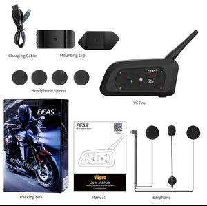 EJEAS-intercomunicador V6 PRO + para casco de motocicleta, auriculares con Bluetooth,