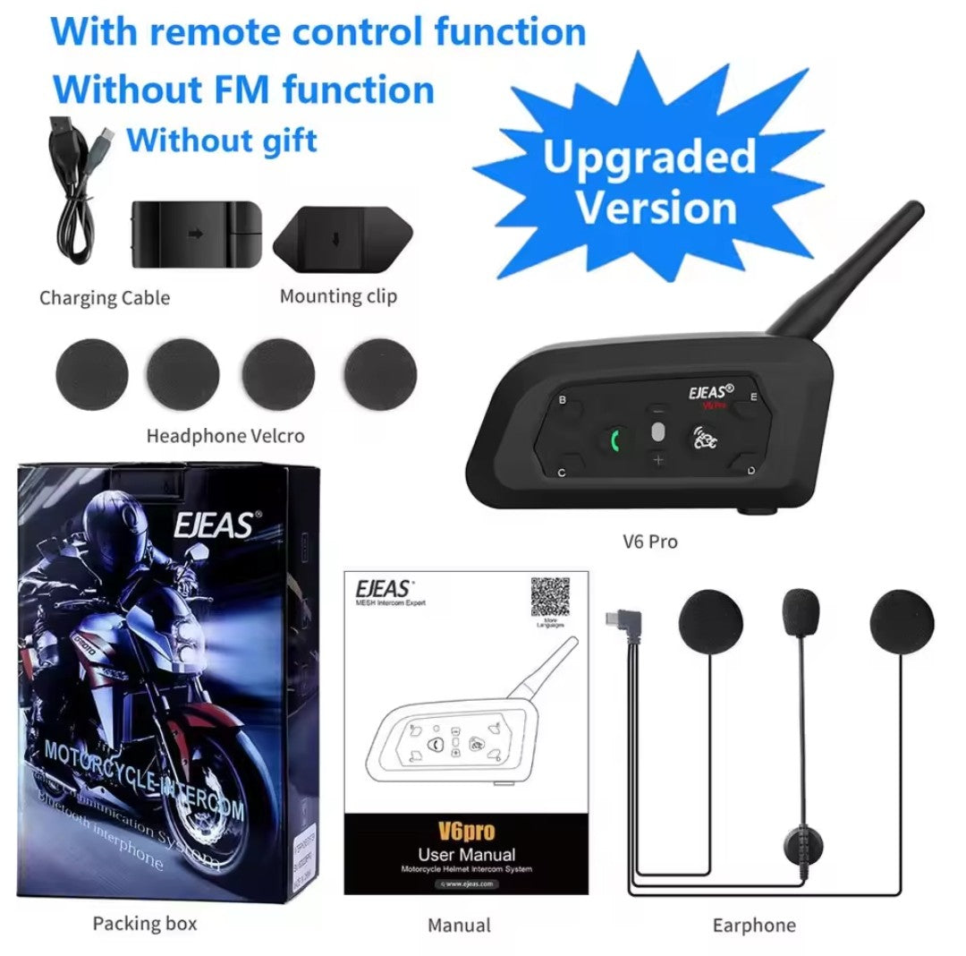 EJEAS-intercomunicador V6 PRO + para casco de motocicleta, auriculares con Bluetooth,