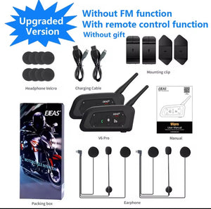 EJEAS-intercomunicador V6 PRO + para casco de motocicleta, auriculares con Bluetooth,